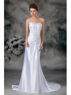 Raso senza spalline sweep treno guaina abito da sposa ricamato