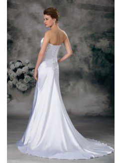 Satin Sweetheart Sweep Train Sheath Embroidered Wedding Dress