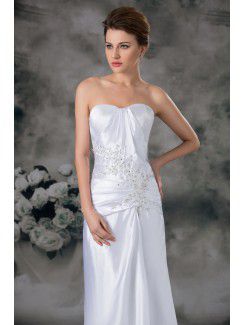 Satin Sweetheart Sweep Train Sheath Embroidered Wedding Dress