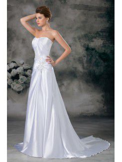 Satin Sweetheart Sweep Train Sheath Embroidered Wedding Dress