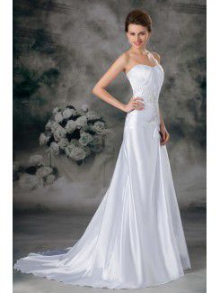 Satin Sweetheart Sweep Train Sheath Embroidered Wedding Dress