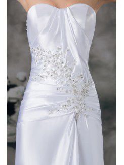 Satin Sweetheart Sweep Train Sheath Embroidered Wedding Dress