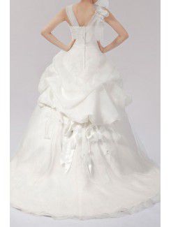 Organza Straps Sweep Train Ball Gown Wedding Dress with Handmade Flowers