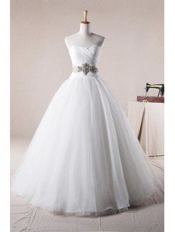 Organza Sweetheart Floor Length Ball Gown Wedding Dress with Crystal