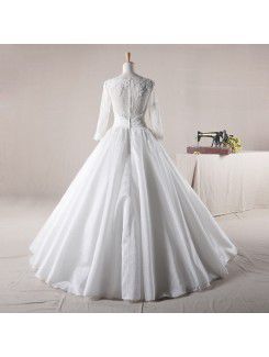 Organza Jewel Floor Length Ball Gown Wedding Dress with Sequins