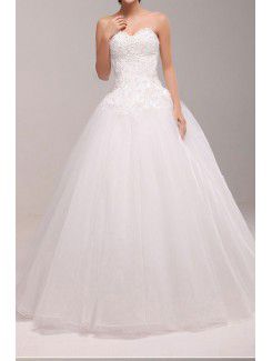 Net Sweetheart Floor Length Ball Gown Wedding Dress with Pearls