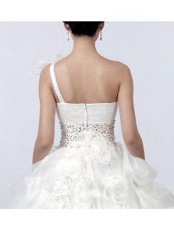 Satin One Shoulder Sweep Train Ball Gown Wedding Dress with Crystal