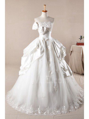 Satin bretelles balayage train robe de bal de mariage robe de perles