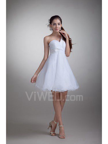 Organza monospalla corto a-line abito da sposa ricamato