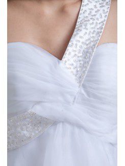 Organza One-Shoulder Short A-line Embroidered Wedding Dress