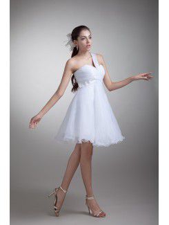 Organza One-Shoulder Short A-line Embroidered Wedding Dress