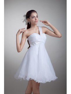 Organza One-Shoulder Short A-line Embroidered Wedding Dress