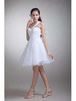 Organza One-Shoulder Short A-line Embroidered Wedding Dress