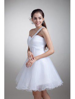 Organza One-Shoulder Short A-line Embroidered Wedding Dress