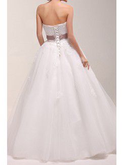 Lace Strapless Floor Length Ball Gown Wedding Dress with Handmade Flowers