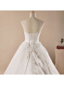 Organza Scoop Sweep Train Ball Gown Wedding Dress with Pearls