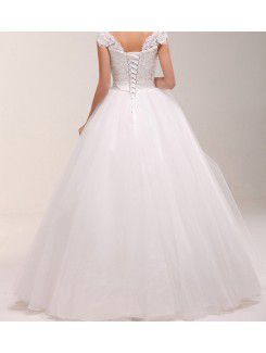 Lace Off-the-Shoulder Floor Length Ball Gown Wedding Dress with Crystal