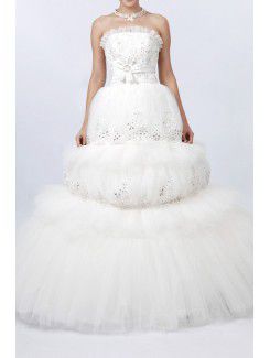 Net Scoop Floor Length Ball Gown Wedding Dress with Crystal