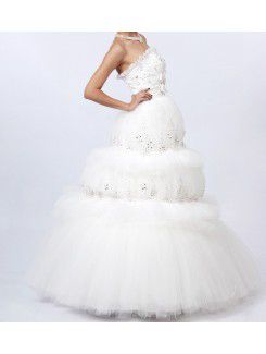 Net Scoop Floor Length Ball Gown Wedding Dress with Crystal