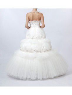 Net Scoop Floor Length Ball Gown Wedding Dress with Crystal