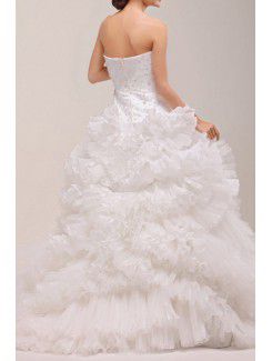 Organza Strapless Floor Length Ball Gown Wedding Dress with Pearls