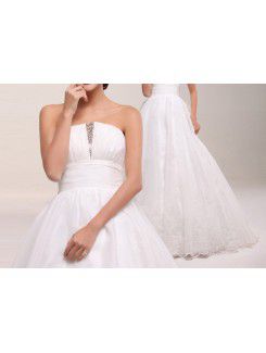 Organza Strapless Sweep Train Ball Gown Wedding Dress with Crystal