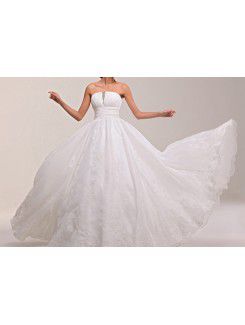 Organza Strapless Sweep Train Ball Gown Wedding Dress with Crystal