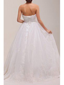 Organza Strapless Sweep Train Ball Gown Wedding Dress with Crystal