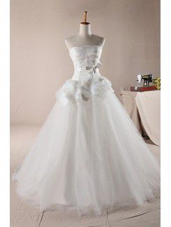 Net Strapless Sweep Train Ball Gown Wedding Dress