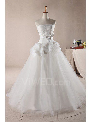 Net Strapless Sweep Train Ball Gown Wedding Dress