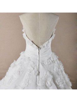 Organza Sweetheart Cathedral Train Ball Gown Wedding Dress with Handmade Flowers