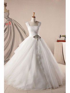 Organza Square Floor Length Ball Gown Wedding Dress with Sequins