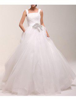 Organza Square Floor Length Ball Gown Wedding Dress with Sequins