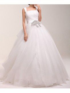 Organza Square Floor Length Ball Gown Wedding Dress with Sequins