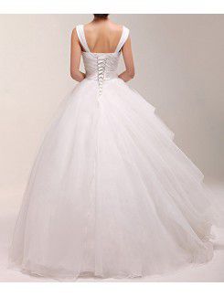 Organza Square Floor Length Ball Gown Wedding Dress with Sequins