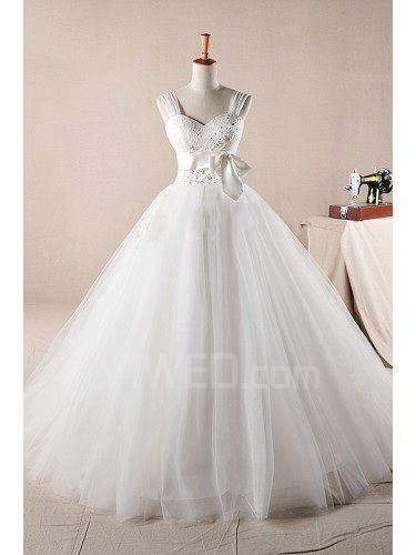 Cinghie sweep treno di palla abito da sposa abito da rete con perle