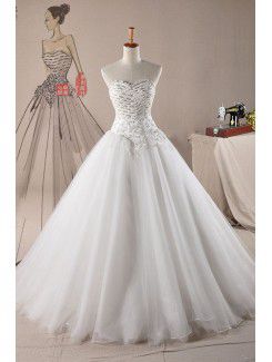 Organza sweetheart sweep treno di palla abito abito da sposa con perline