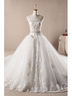 Scoop cathédrale train robe de bal de mariage robe nette avec cristal