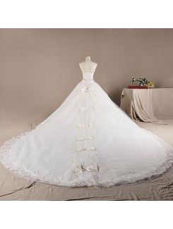 Net Scoop Cathedral Train Ball Gown Wedding Dress with Crystal