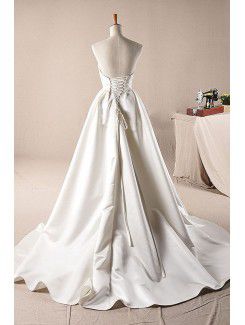 Satin Sweetheart Sweep Train A-line Wedding Dress with Pearls