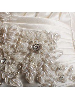 Satin Sweetheart Sweep Train A-line Wedding Dress with Pearls