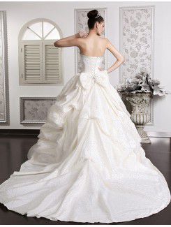 Satin Sweetheart Cathedral Train Ball Gown Wedding Dress with Beading