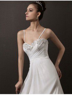 Chiffon Spaghetti Cathedral Train A-line Wedding Dress with Beading