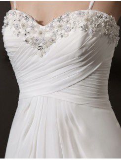 Chiffon Spaghetti Cathedral Train A-line Wedding Dress with Beading