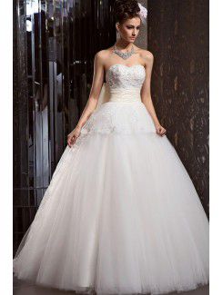 Organza comprimento pavimento querida bola vestido de casamento vestido com beading