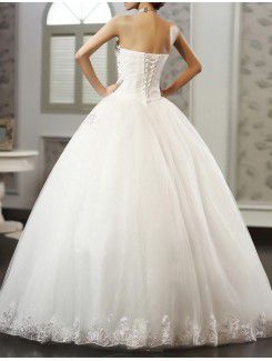 Satin Sweetheart Floor Length Ball Gown Wedding Dress with Beading