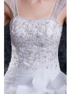 Organza Straps Sweep Train A-line Embroidered Wedding Dress