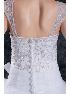 Organza Straps Sweep Train A-line Embroidered Wedding Dress