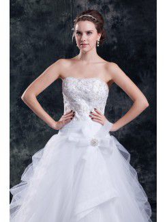 Organza Straps Sweep Train A-line Embroidered Wedding Dress