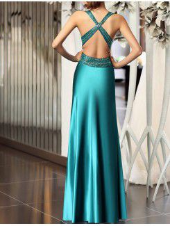 Satin Straps Floor Length A-line Wedding Dress with Beading